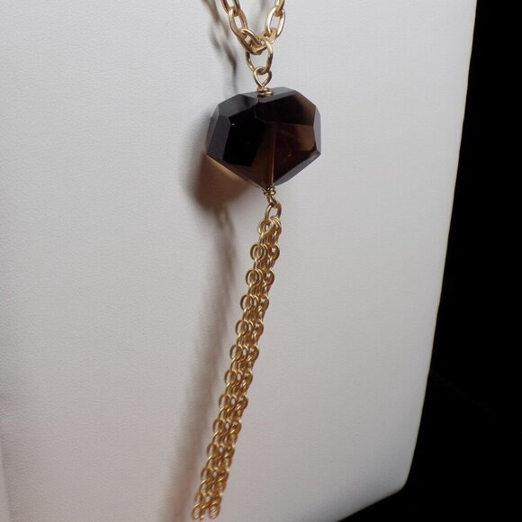 For BR Aureus + Argent Big Brown Stone Pendant Necklace Tassel 28" Gold-tone - Picture 7 of 9